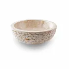 Lavabo sobre encimera redondo hecho a mano en mármol blanco - Lino Viadurini