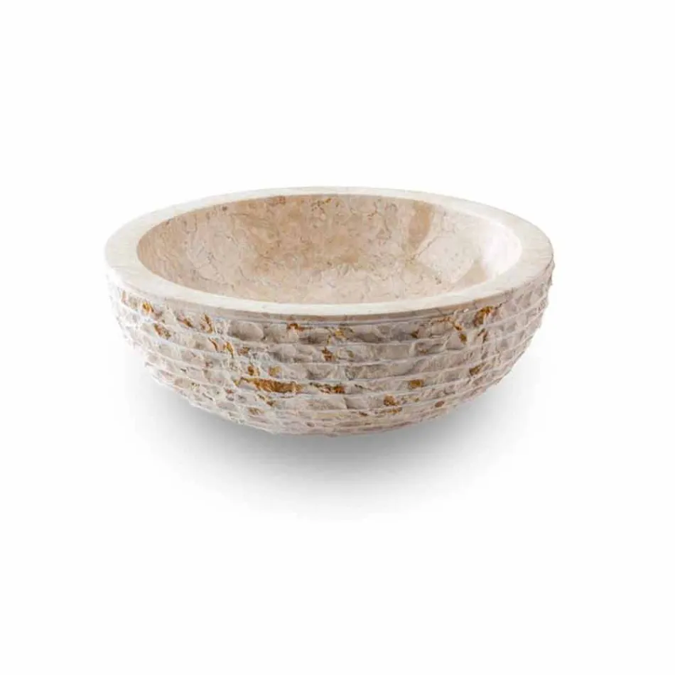 Lavabo sobre encimera redondo hecho a mano en mármol blanco - Lino Viadurini