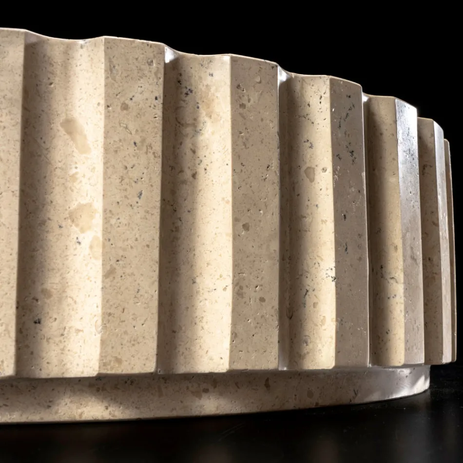 Lavabo sobre encimera redondo fabricado en mármol travertino - Cattleya Viadurini