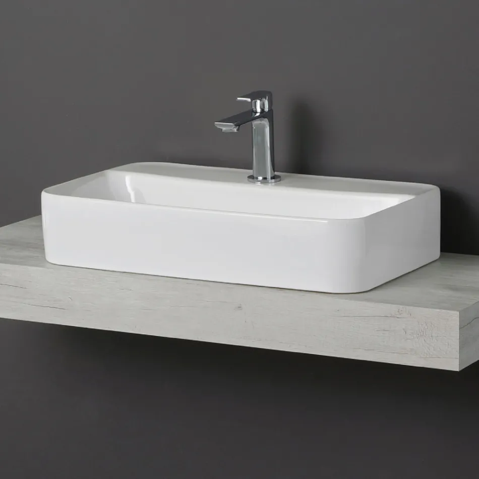 Lavabo de encimera cuadrado Aster en cerámica blanca con orificio para grifo Viadurini