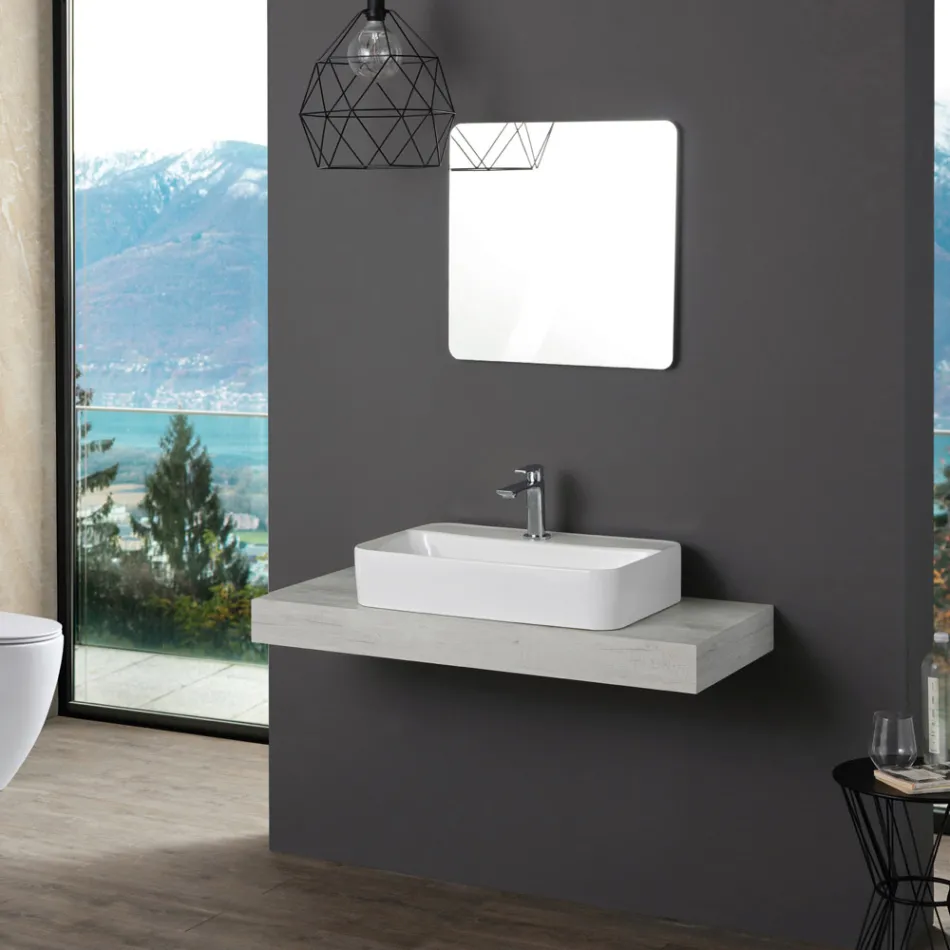 Lavabo de encimera cuadrado Aster en cerámica blanca con orificio para grifo Viadurini