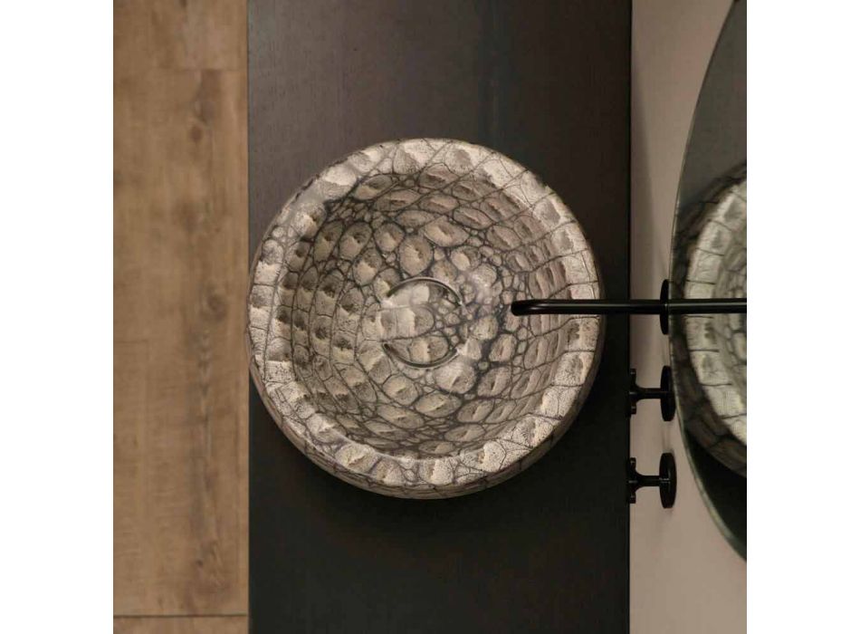 Caiman Lavabo sobre encimera redondo de cerámica realizado en Italia Diseño Elisa
