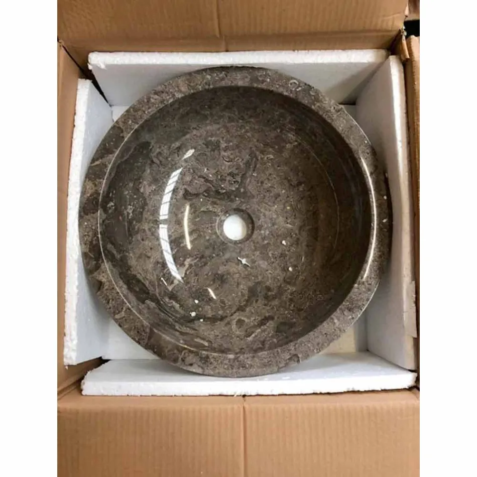 Lavabo sobre encimera gris redondo con exterior pulido Nusa Viadurini