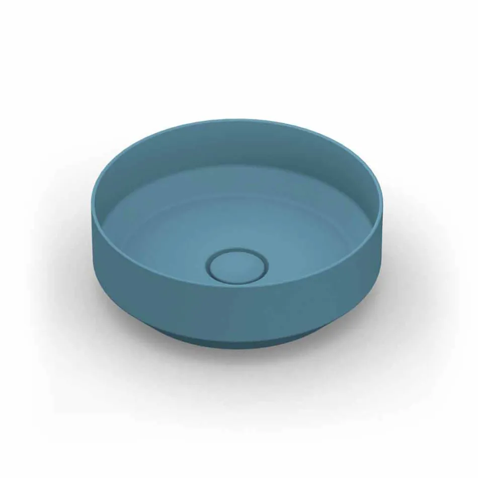 Lavabo sobre encimera de cerámica moderno redondo hecho en Italia, Yoel Viadurini