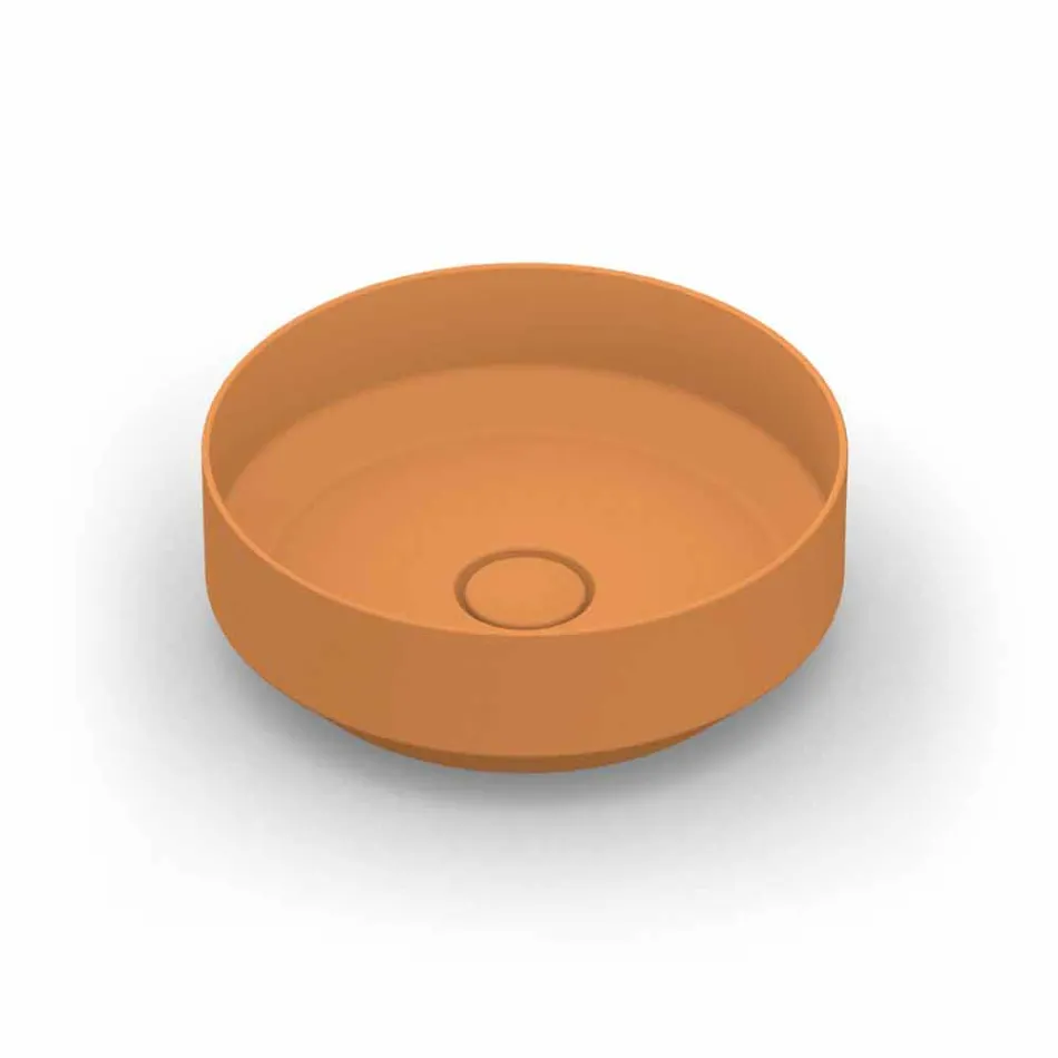 Lavabo sobre encimera de cerámica moderno redondo hecho en Italia, Yoel Viadurini