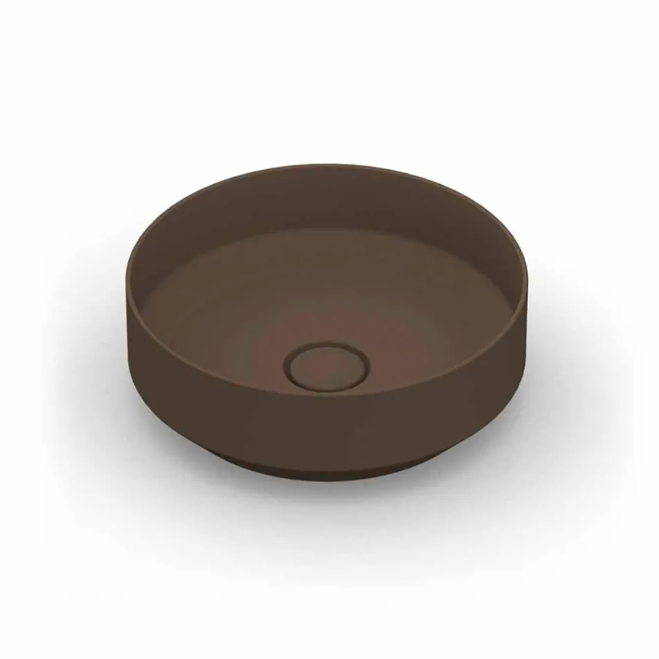 Lavabo sobre encimera de cerámica moderno redondo hecho en Italia, Yoel Viadurini