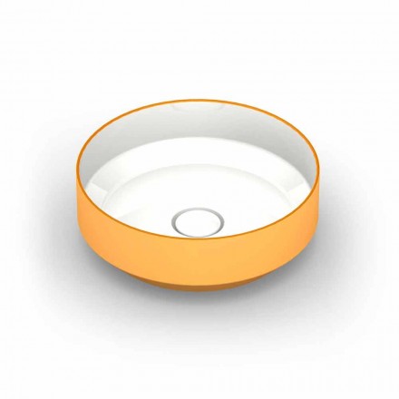 Lavabo sobre encimera de cerámica moderno redondo hecho en Italia, Yoel Viadurini