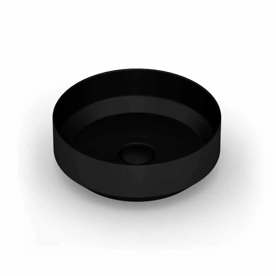 Lavabo sobre encimera de cerámica moderno redondo hecho en Italia, Yoel Viadurini