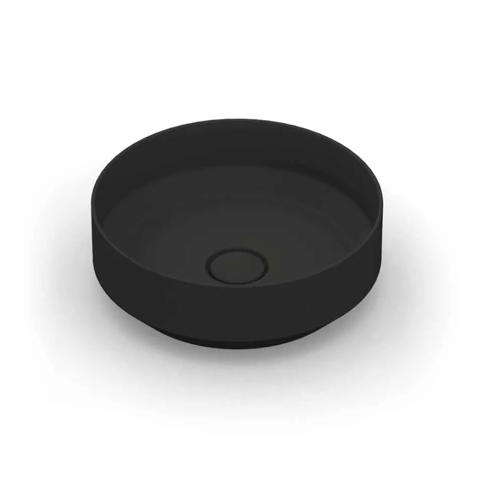 Lavabo sobre encimera de cerámica moderno redondo hecho en Italia, Yoel Viadurini