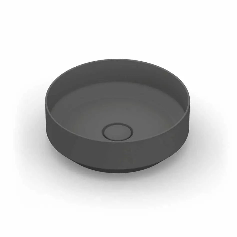 Lavabo sobre encimera de cerámica moderno redondo hecho en Italia, Yoel Viadurini