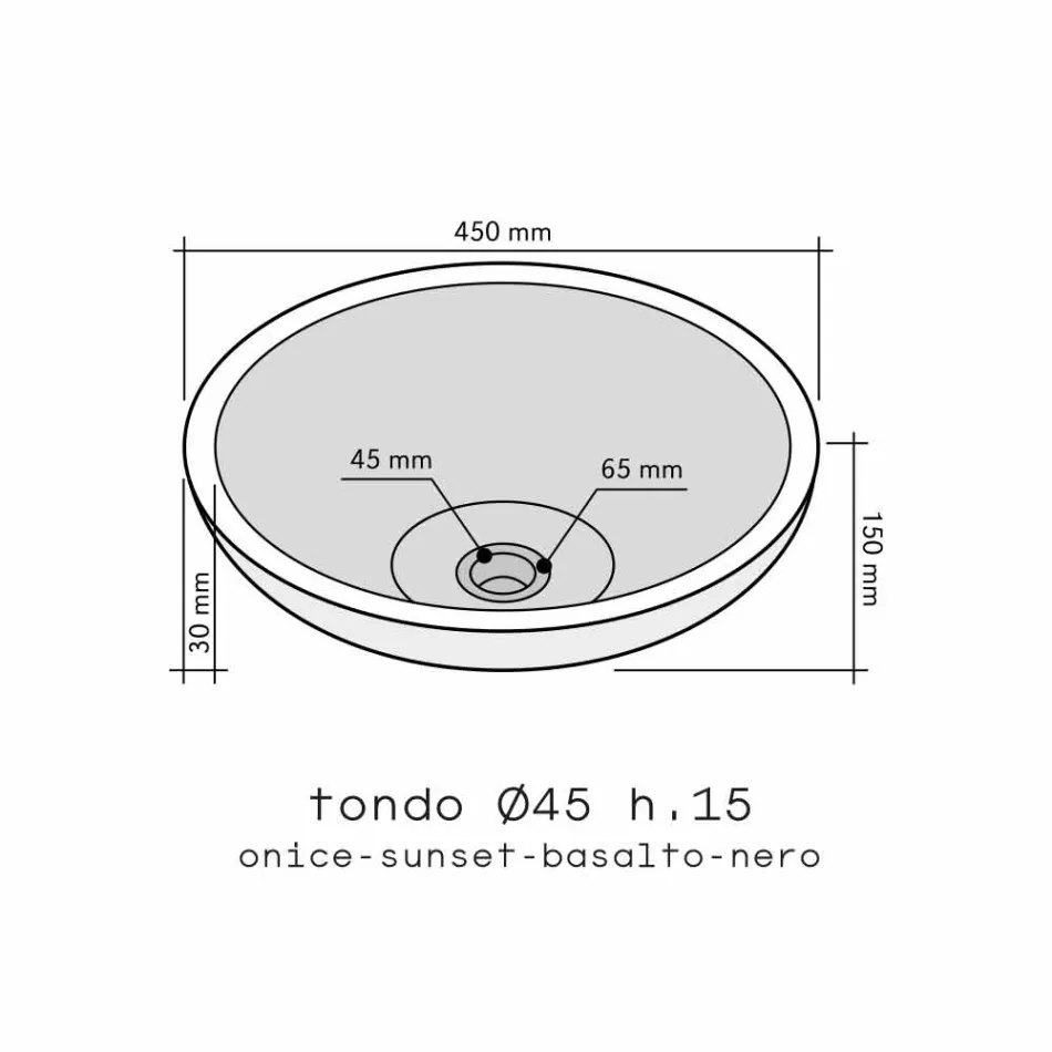 Lavabo sobre encimera redondo de piedra natural Kari Viadurini
