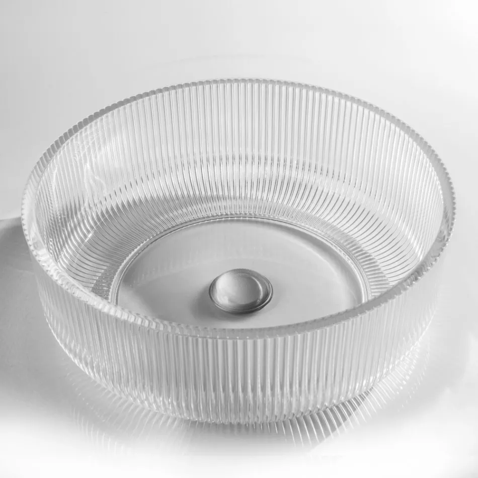 Lavabo sobre encimera redondo en vidrio veneciano plisado Made in Italy - Zircon Viadurini