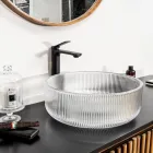Lavabo sobre encimera redondo en vidrio veneciano plisado Made in Italy - Zircon Viadurini