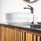 Lavabo sobre encimera redondo en vidrio veneciano plisado Made in Italy - Zircon Viadurini