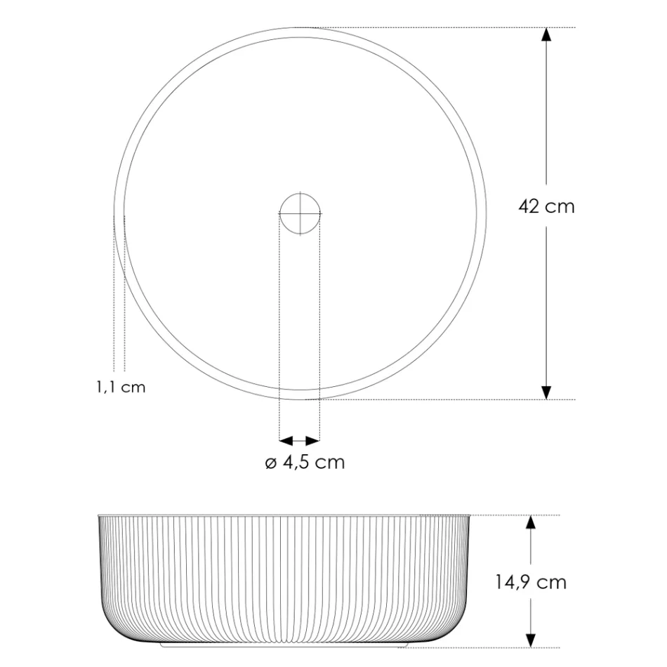 Lavabo sobre encimera redondo en vidrio veneciano plisado Made in Italy - Zircon Viadurini