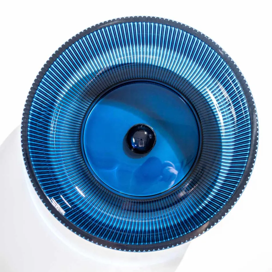 Lavabo sobre encimera redondo en vidrio veneciano plisado Made in Italy - Zircon Viadurini