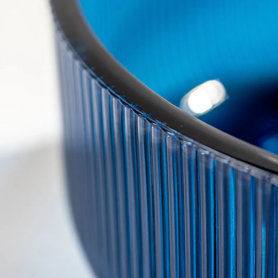 Lavabo sobre encimera redondo en vidrio veneciano plisado Made in Italy - Zircon Viadurini