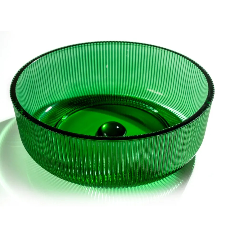 Lavabo sobre encimera redondo en vidrio veneciano plisado Made in Italy - Zircon Viadurini