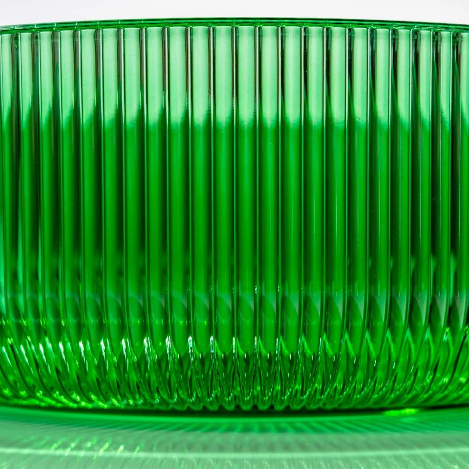 Lavabo sobre encimera redondo en vidrio veneciano plisado Made in Italy - Zircon Viadurini