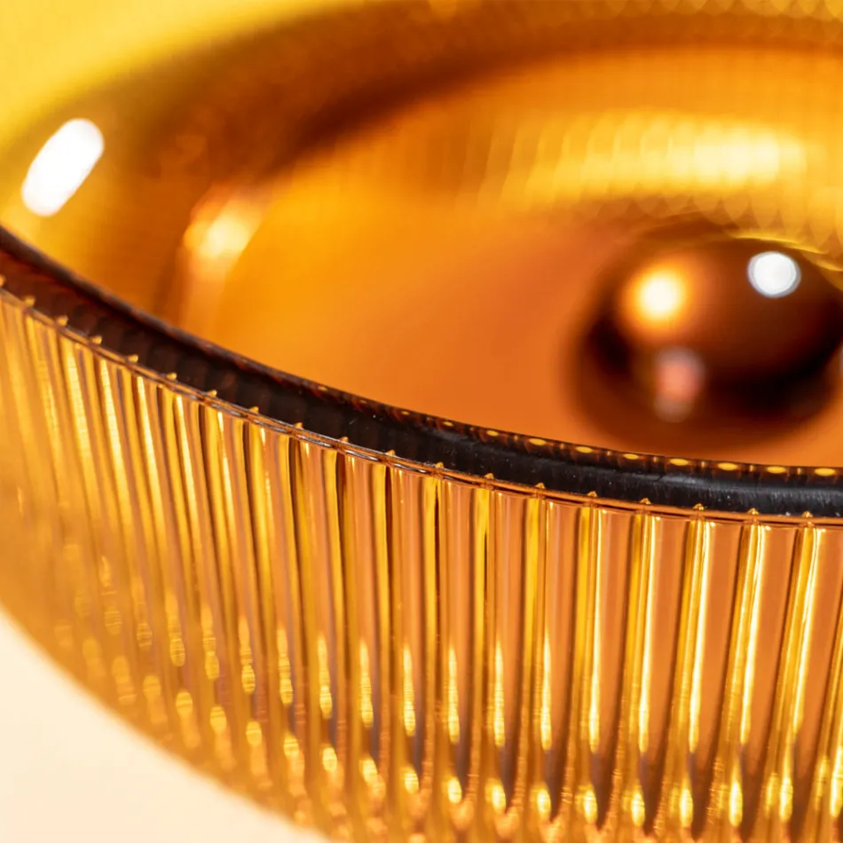 Lavabo sobre encimera redondo en vidrio veneciano plisado Made in Italy - Zircon Viadurini