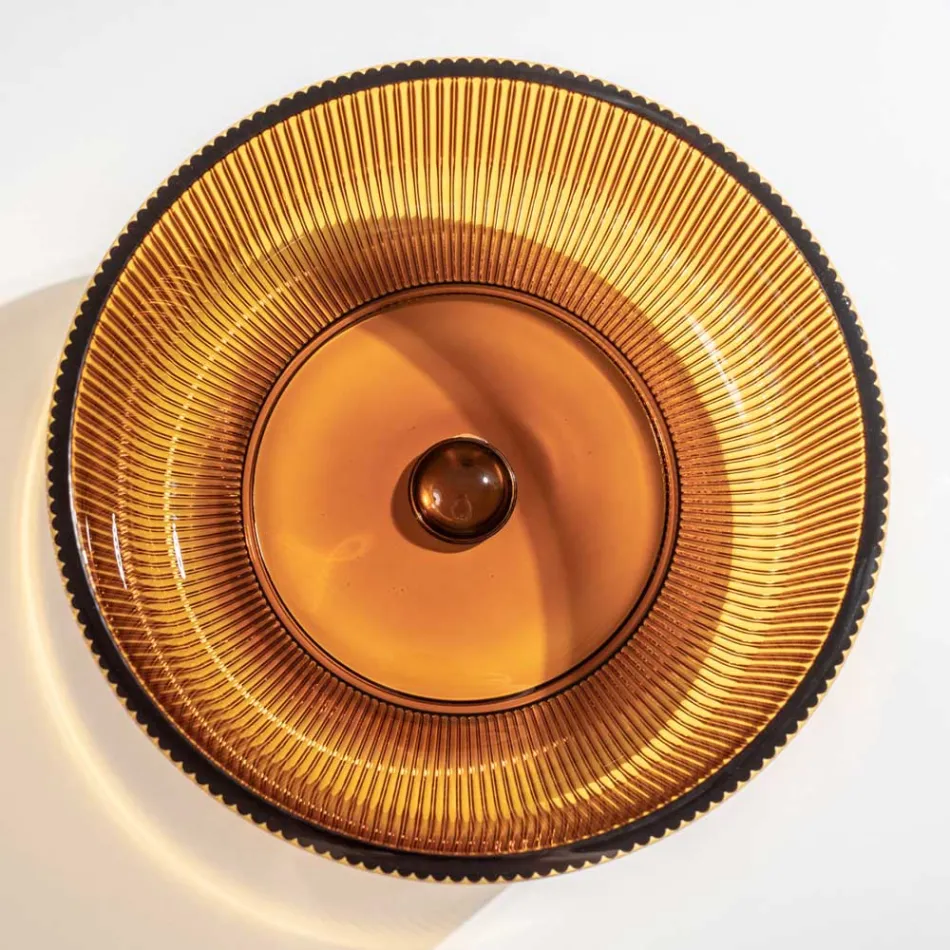 Lavabo sobre encimera redondo en vidrio veneciano plisado Made in Italy - Zircon Viadurini