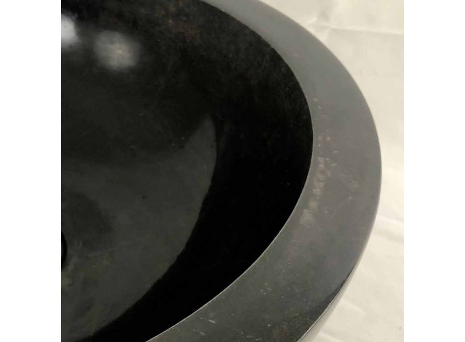 Lavabo sobre encimera redondo negro en piedra natural Levi, pieza única Viadurini