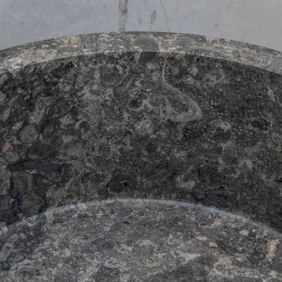 Lavabo de baño independiente cilíndrico en mármol gris - Cremino Viadurini