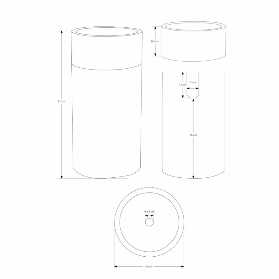 Lavabo de baño independiente cilíndrico en mármol gris - Cremino Viadurini