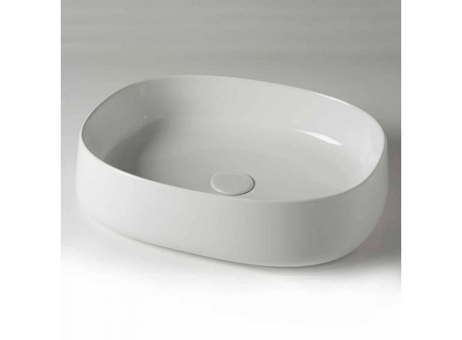 Lavabo sobre encimera ovalado para baño L 50 cm en cerámica Made in Italy - Cordino Viadurini
