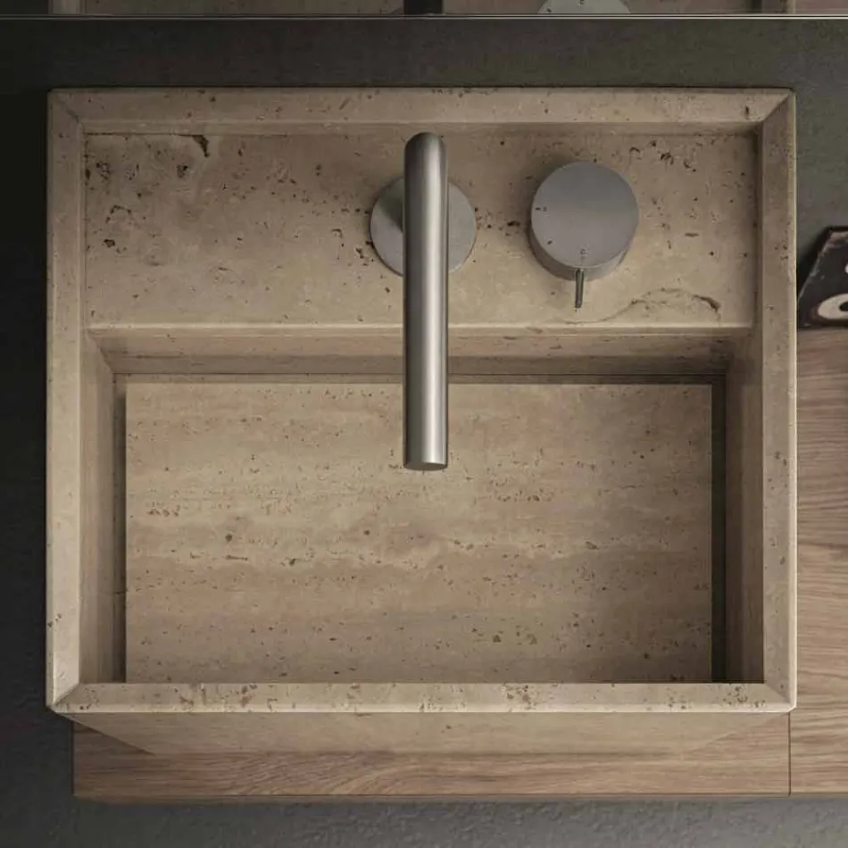 Lavabo de baño de piedra de encimera cuadrado moderno de alto diseño - Farartlav2 Viadurini
