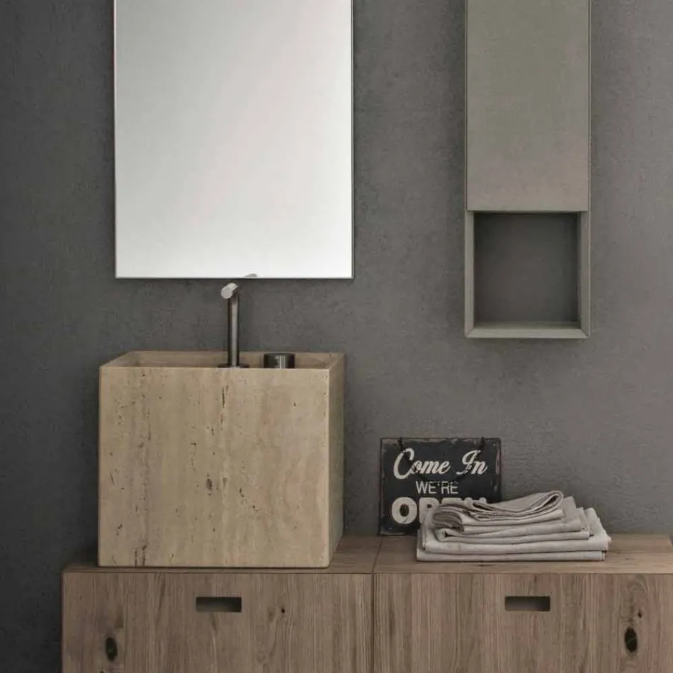 Lavabo de baño de piedra de encimera cuadrado moderno de alto diseño - Farartlav2 Viadurini