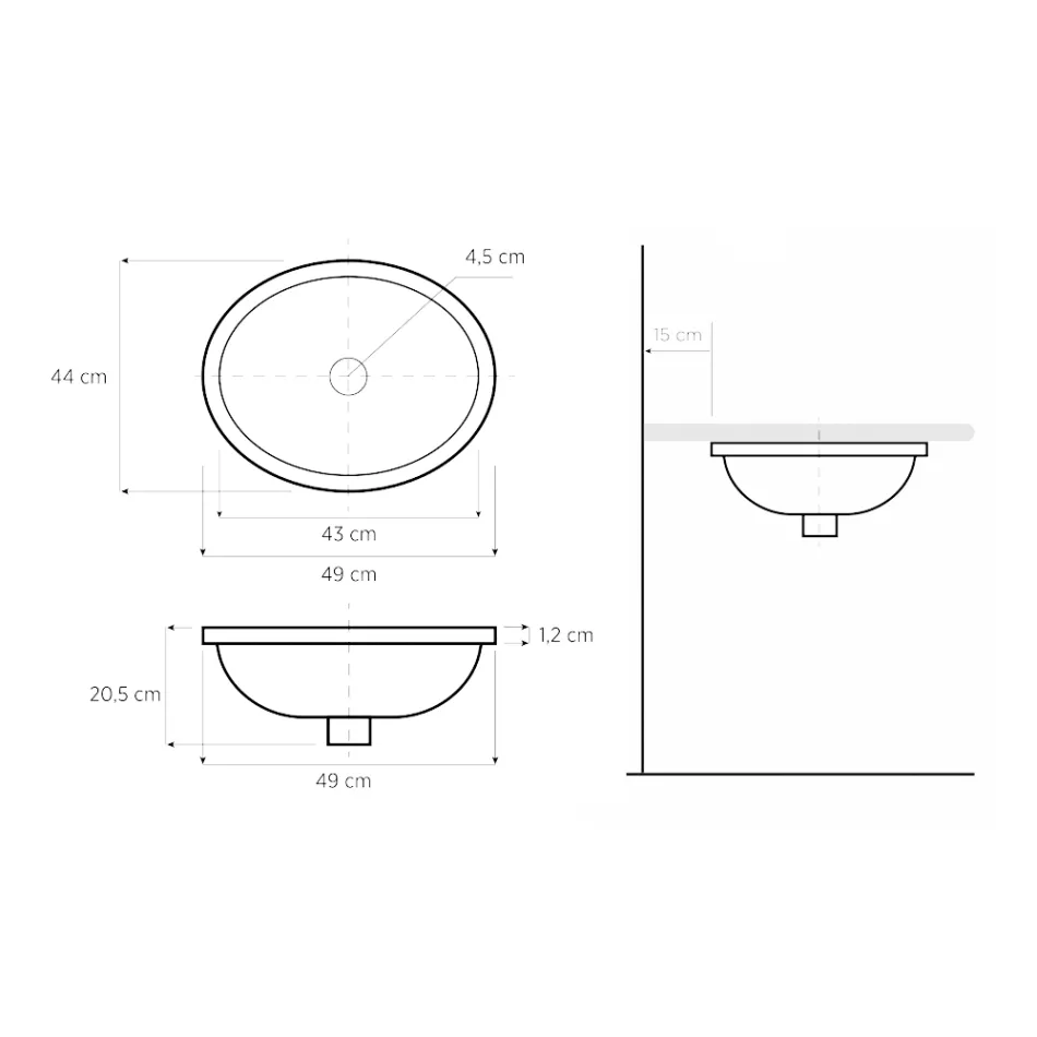 Lavabo de baño empotrado en arcilla refractaria fundida a mano Made in Italy - Erioli Viadurini