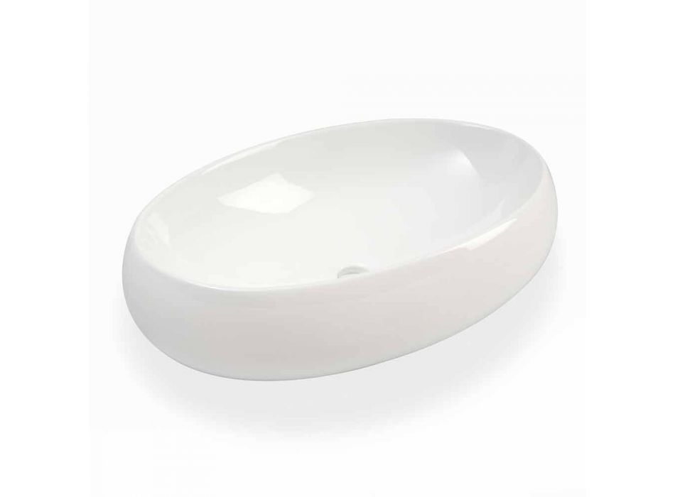 Lavabo sobre encimera ovalado de cerámica blanca Made in Italy - Bergen Viadurini