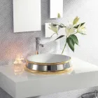 Fregadero de baño de diseño semi-empotrado en arcilla fuego hecho en Italia, Manilo Viadurini