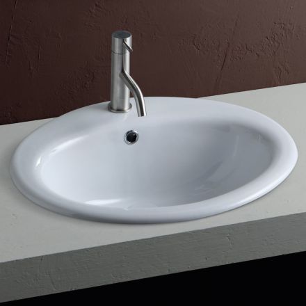 Fregadero de encimera de cerámica blanca de diseño moderno - Papavero Viadurini