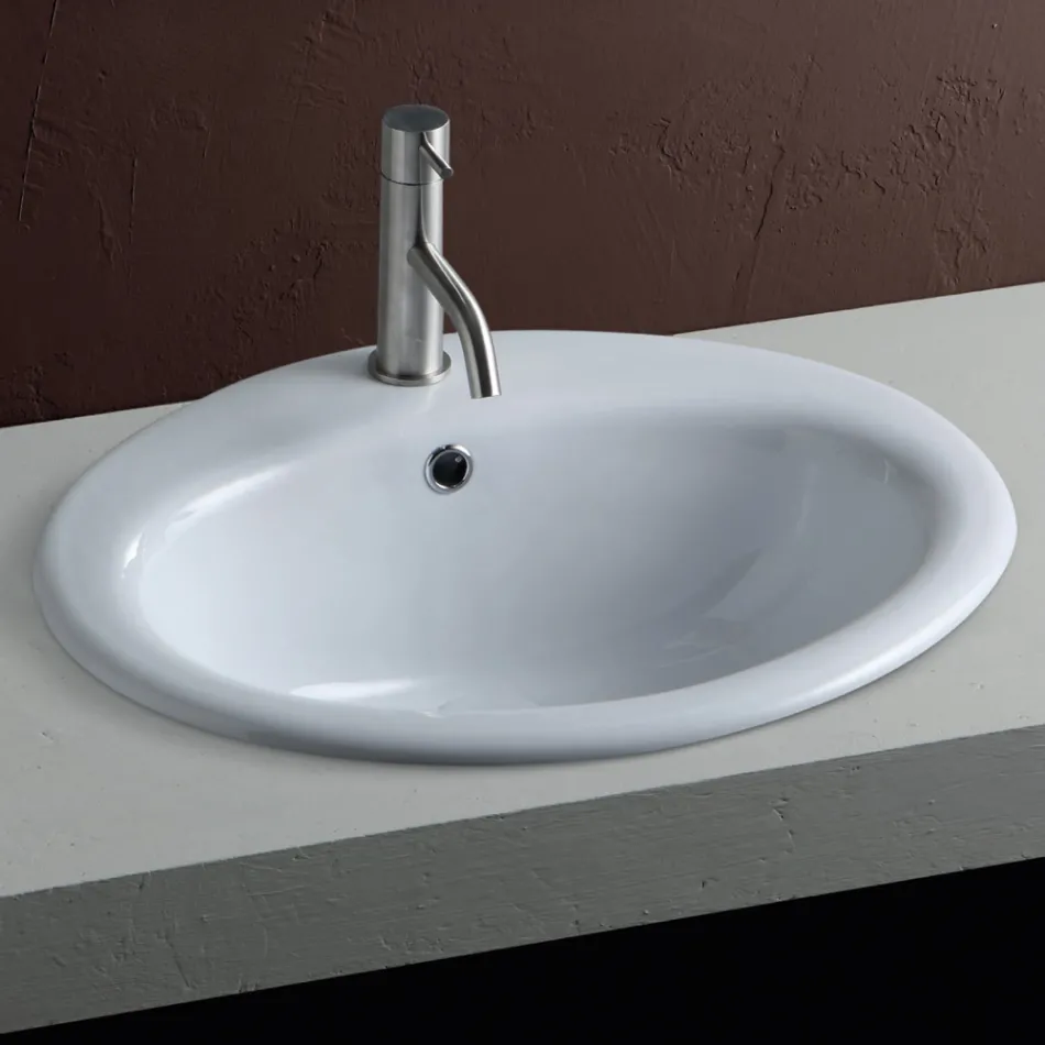 Fregadero de encimera de cerámica blanca de diseño moderno - Papavero Viadurini