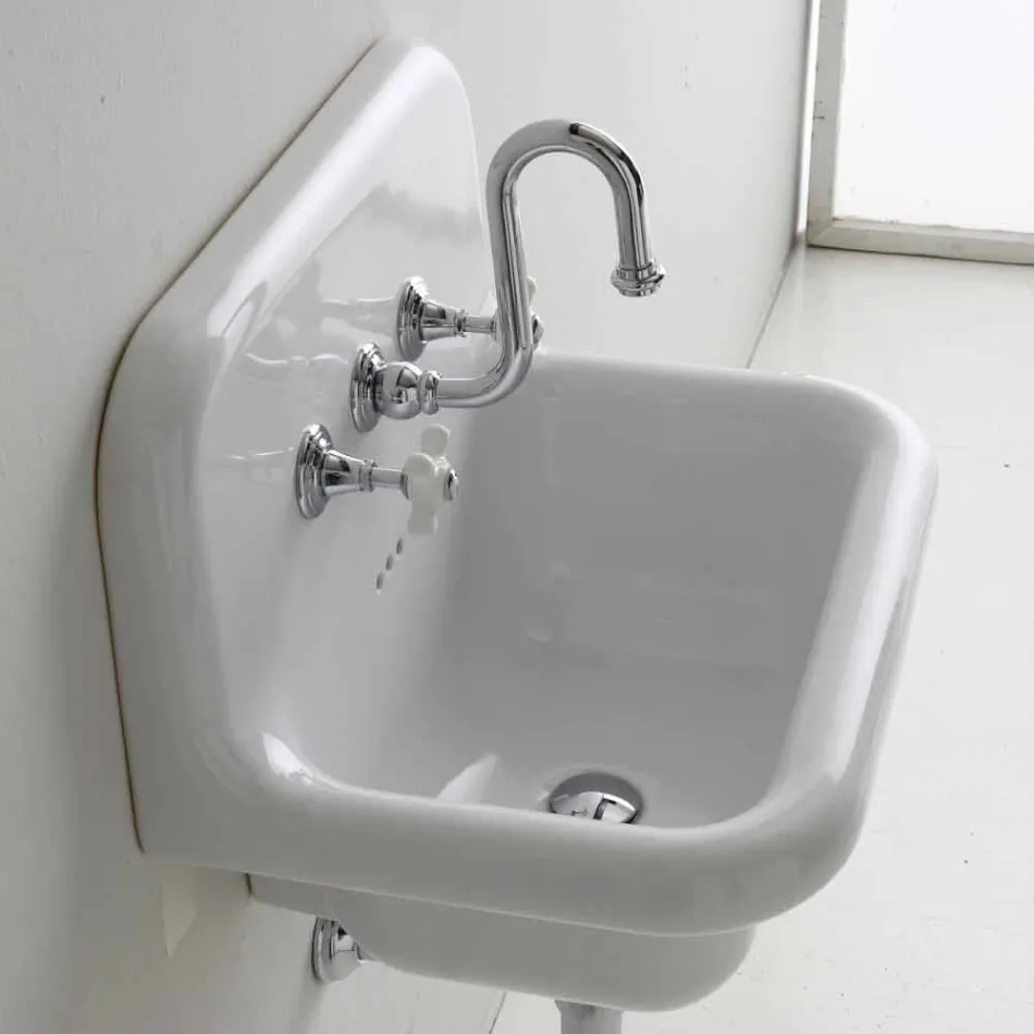 pared Lavabo en blanco diseño rectangular de cerámica Davis Viadurini