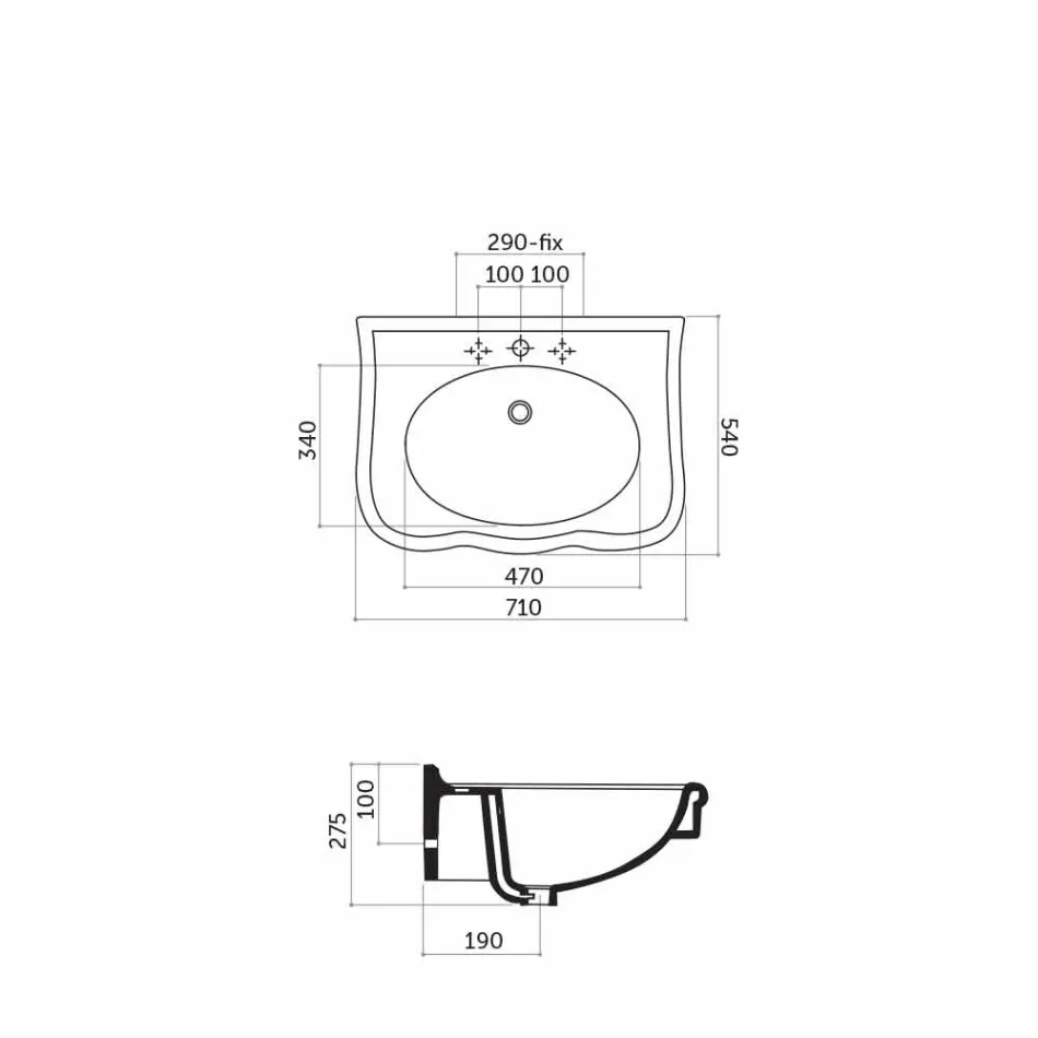 Lavabo de pared o con columna de cerámica L70cm Hecho en Italia Avise Viadurini