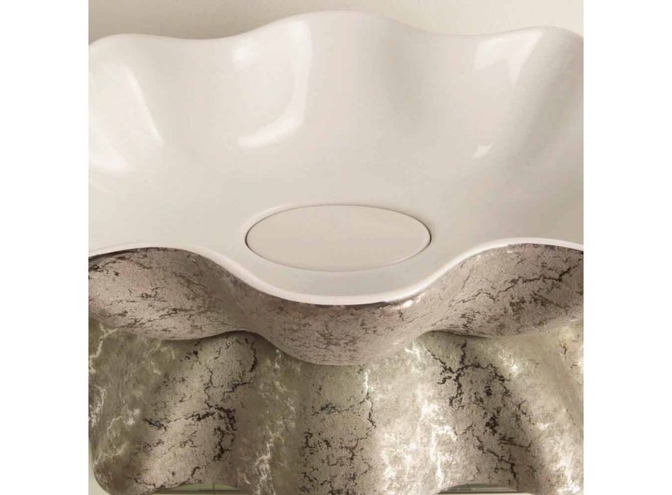 Lavabo sobre encimera de cerámica blanca plateada realizado en Italia Cubo Viadurini