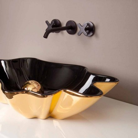 Lavabo de diseño de cerámica negro y dorado fabricado en Italia Rayan Viadurini
