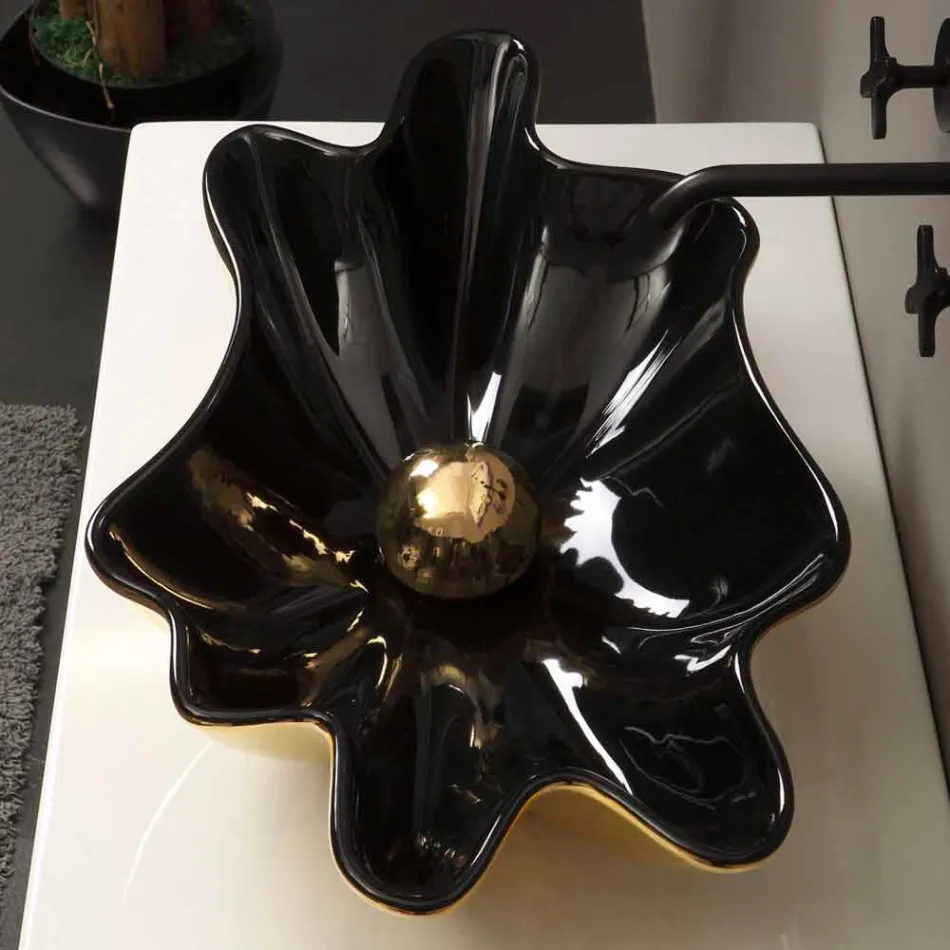 Lavabo de diseño de cerámica negro y dorado fabricado en Italia Rayan Viadurini