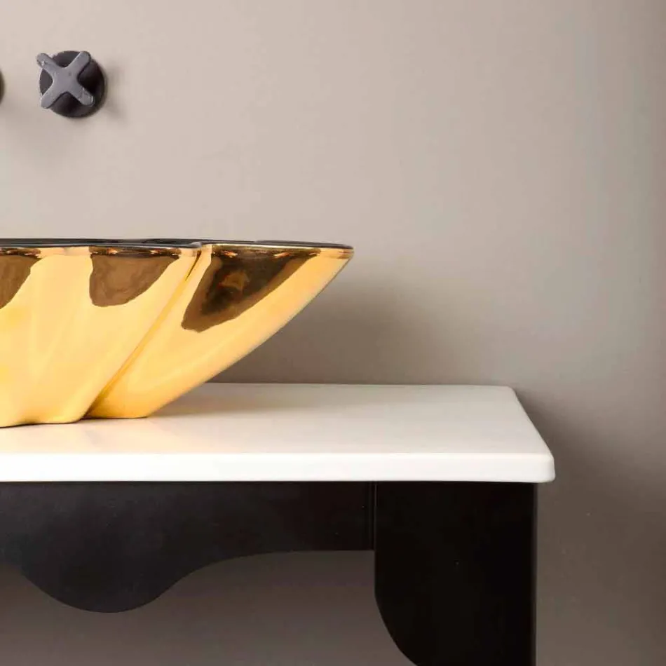 Lavabo de diseño de cerámica negro y dorado fabricado en Italia Rayan Viadurini