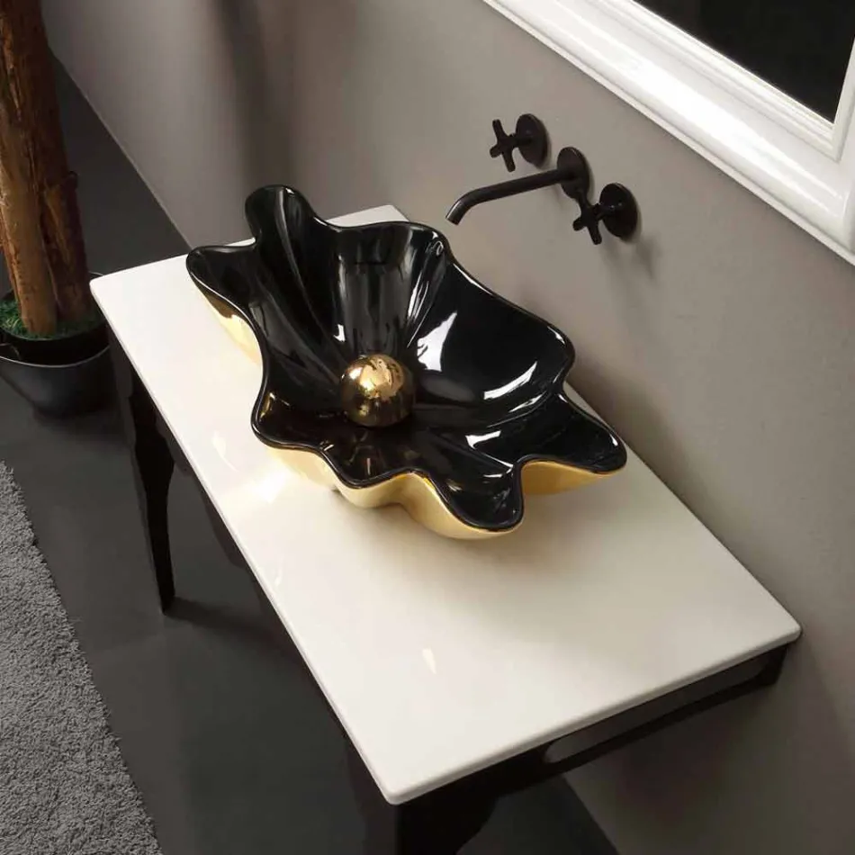 Lavabo de diseño de cerámica negro y dorado fabricado en Italia Rayan Viadurini