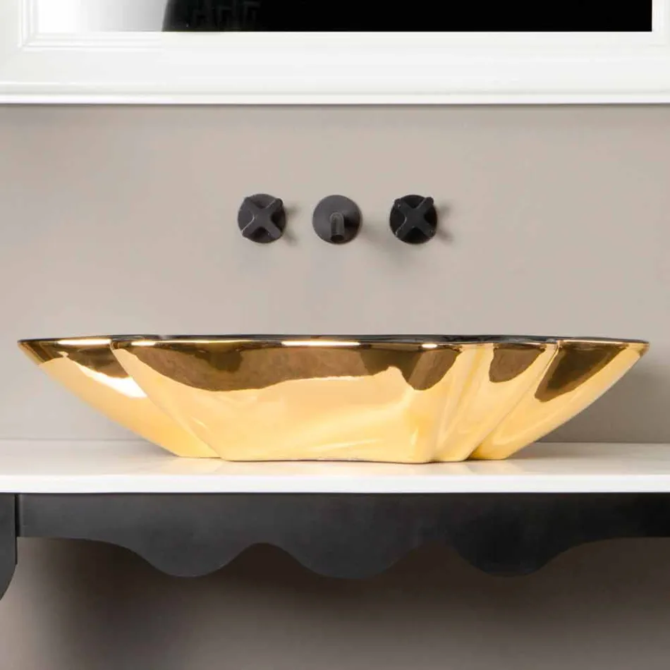 Lavabo de diseño de cerámica negro y dorado fabricado en Italia Rayan Viadurini
