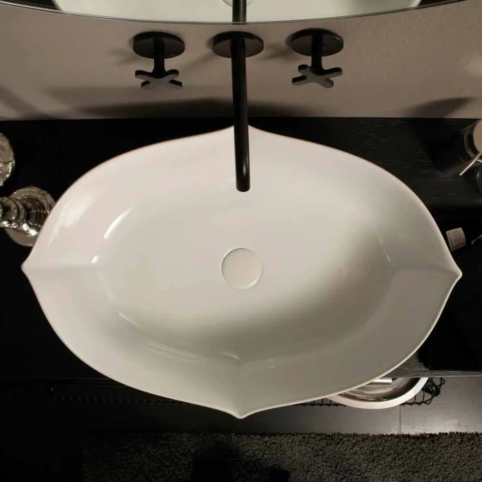 Lavabo sobre encimera de diseño de cerámica blanca realizado en Italia Oscar Viadurini