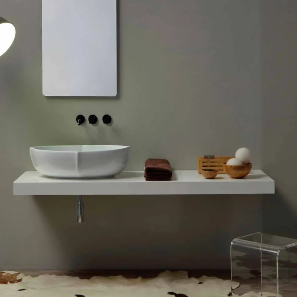 Lavabo sobre encimera de diseño de cerámica blanca realizado en Italia Oscar Viadurini