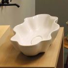 Lavabo sobre encimera de diseño moderno en cerámica blanca fabricado en Italia Cubo Viadurini