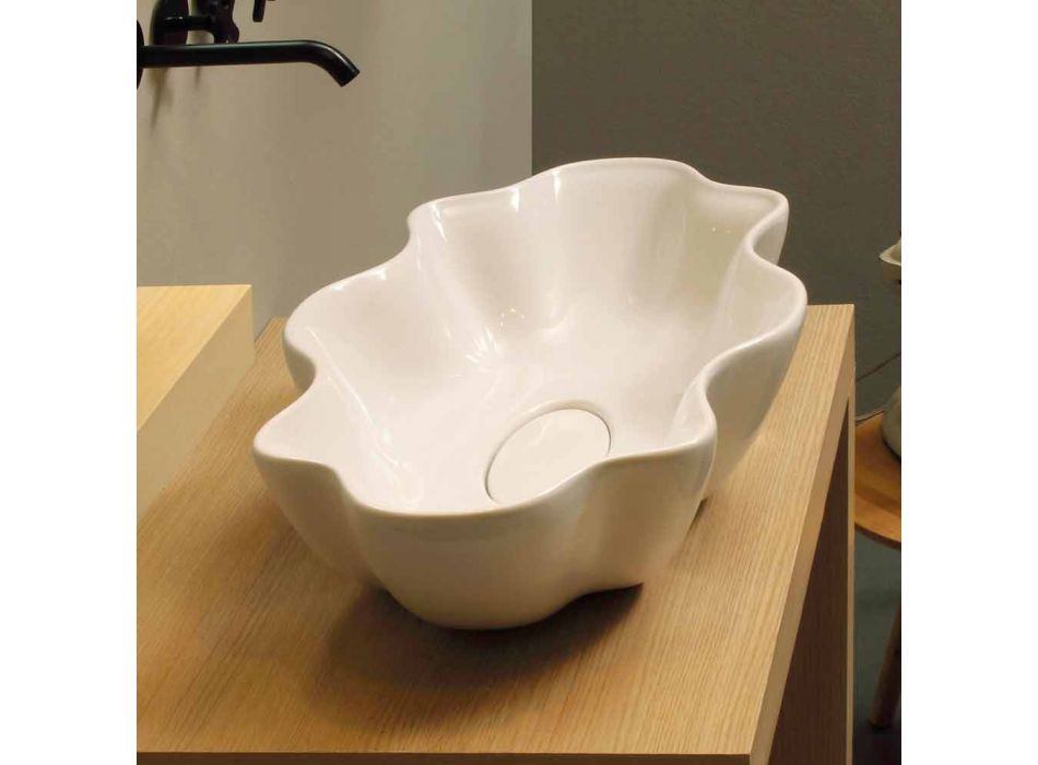 Lavabo sobre encimera de diseño moderno en cerámica blanca fabricado en Italia Cubo Viadurini