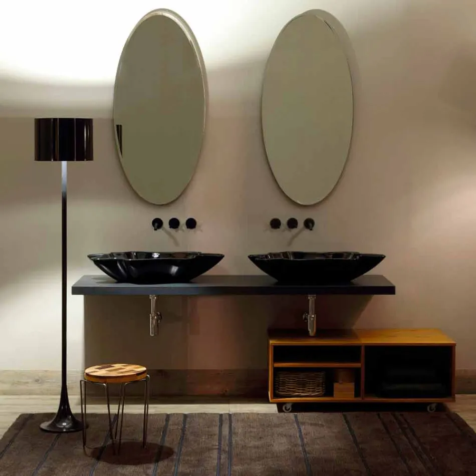 Lavabo de cerámica negro de encimera de diseño moderno fabricado en Italia Rayan Viadurini