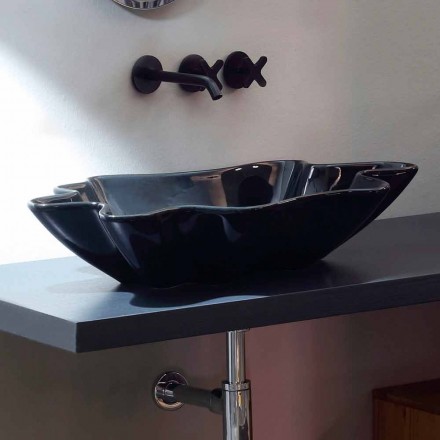 Lavabo de cerámica negro de encimera de diseño moderno fabricado en Italia Rayan Viadurini